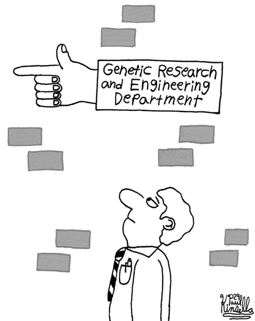 Genetic Research and Engineering Department (sign has 6 fingers)