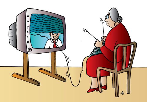 Woman Knitting Over the TV.