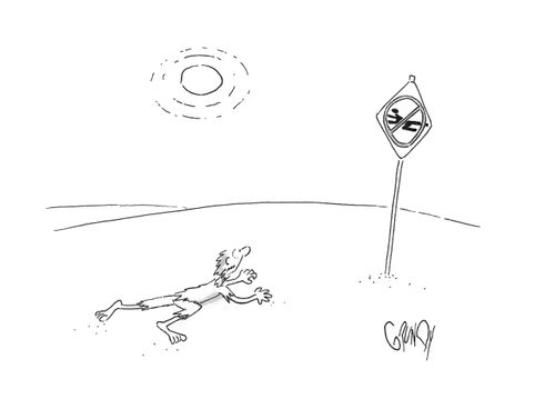 Desert crawler sees 'No Crawling' sign.