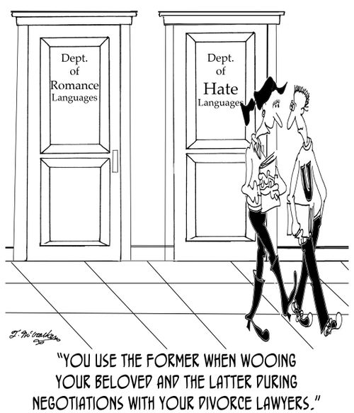 'You use the former when wooing your beloved and the latter during negotiations with your divorce lawyers.'