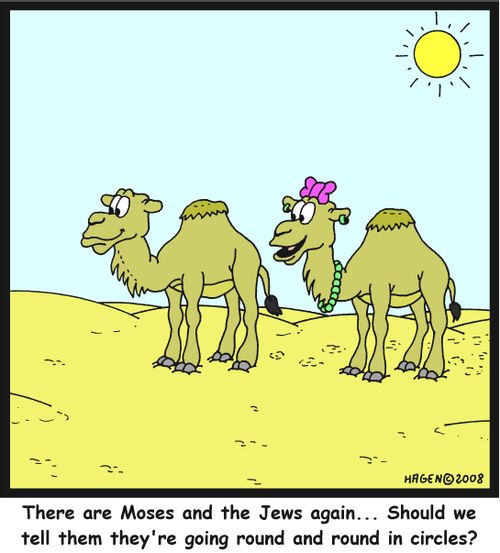 'There are Moses and the Jews again... Should we tell them they're going round and round in circles?'