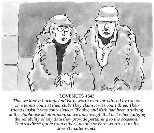 Lovenuts. This we know: Lucinda and Farnsworth were introduced by friends on a tennis court at their club.