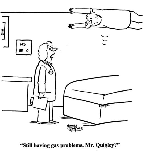 'Still have gas problems, Mr. Quigley?'