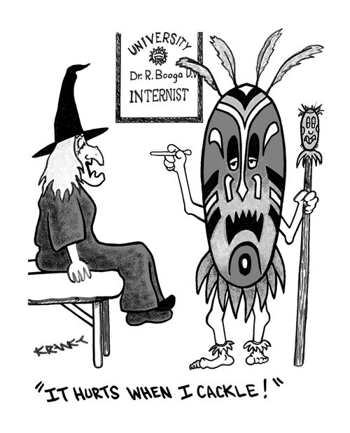 'It hurts when I cackle!'