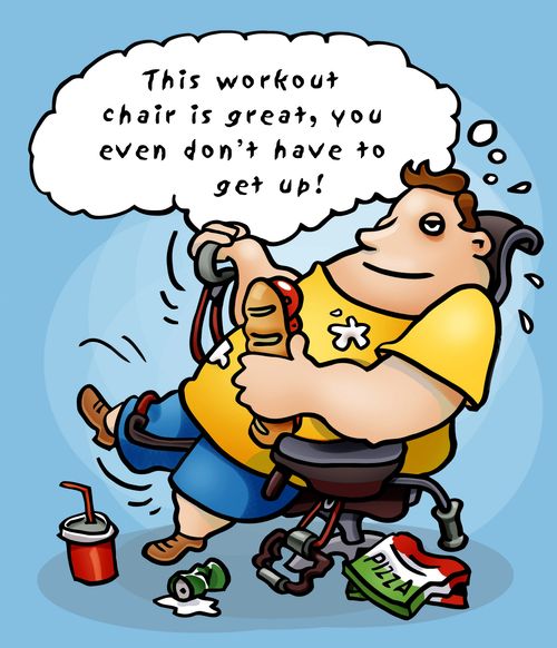 Obese man on workout chair.
