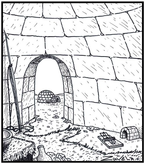 A Mouse hole in an Igloo in the form of an Igloo entrance.
