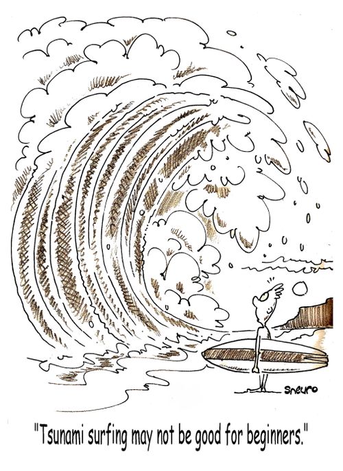 Tsunami surfing may not be good for beginners.