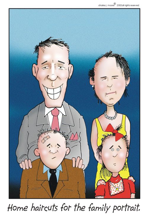 'Home haircuts for the family portrait.'