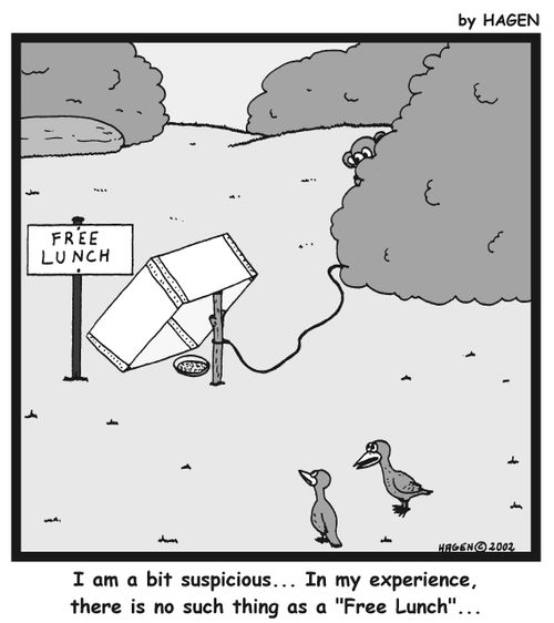 'I am a bit suspicious...In my experience, there is no such thing as a 'Free Lunch'...'