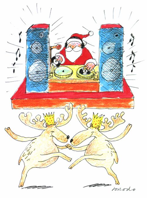 Santa DJ with dancing Reindeers