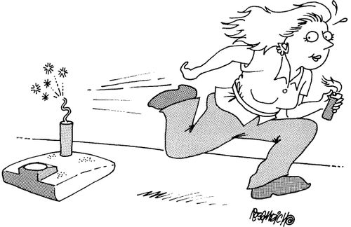 Woman leaves a stick of dynamite on her weighing scales and runs away