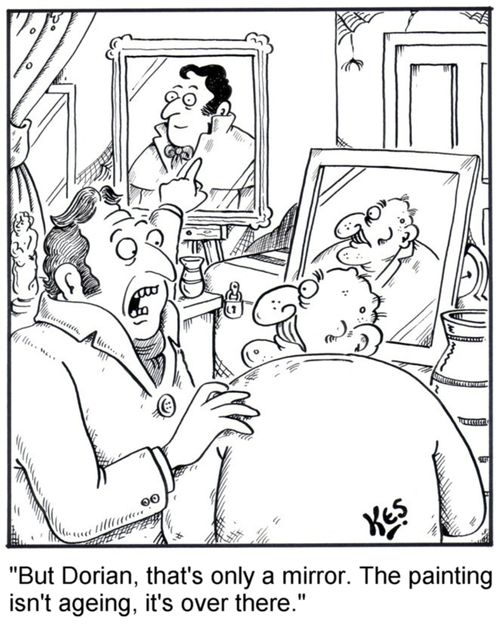 'But Dorian, that's only a mirror. The painting isn't ageing, it's over there.'