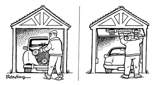 Man has a picture of a rolls on his garage door...the car inside is very different.