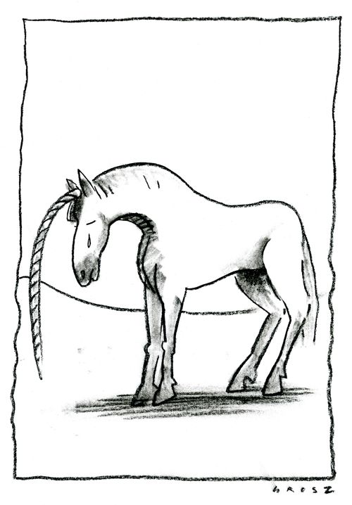 Unicorn with a drooping horn.