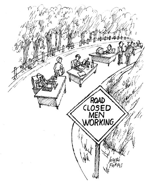 Road closed men working