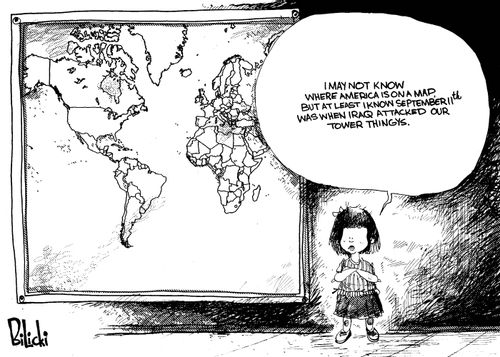 "I may not know where America is on a map, but at least I know September 11th was when Iraq attacked our tower thingys."