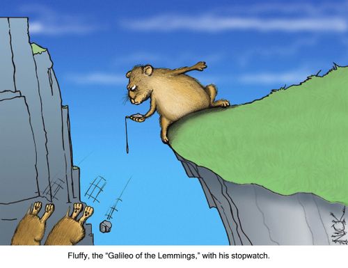 Fluffy, the Galileo of the lemmings, with his stopwatch.