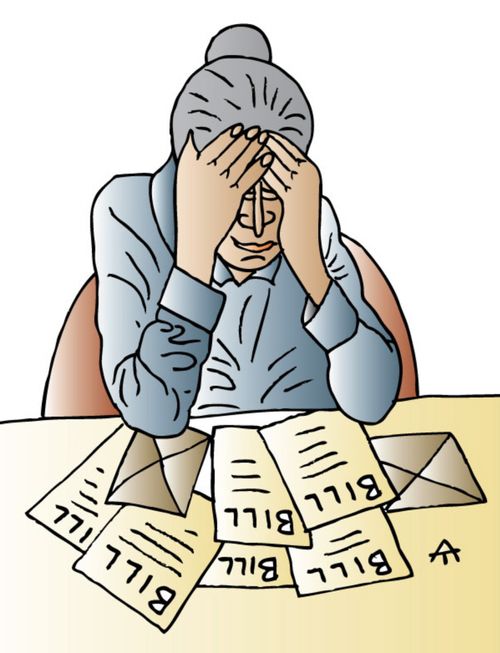 Old woman and bills