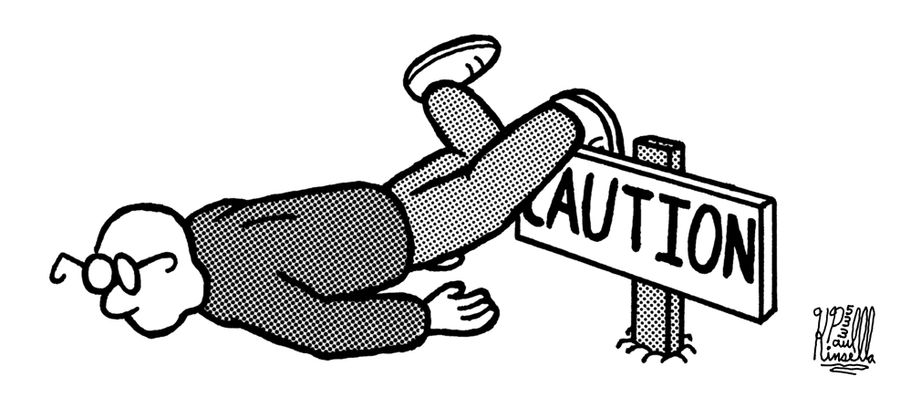 CAUTION (sign tripped over)