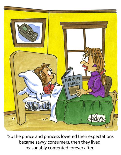 'So the prince and princess lowered their expectations became savvy consumers, then they lived reasonably contented forever after.'