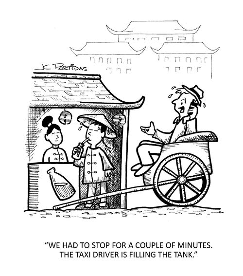 'We had to stop for a couple of minutes. The taxi driver is filling the tank.'