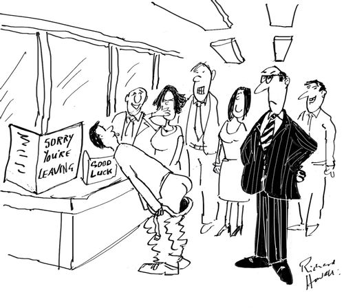 Employee mooning at manager when leaving job.