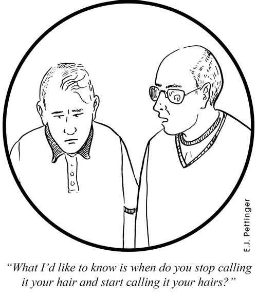 'What I'd like to know is when do you stop calling it your hair and start calling it your hairs?'