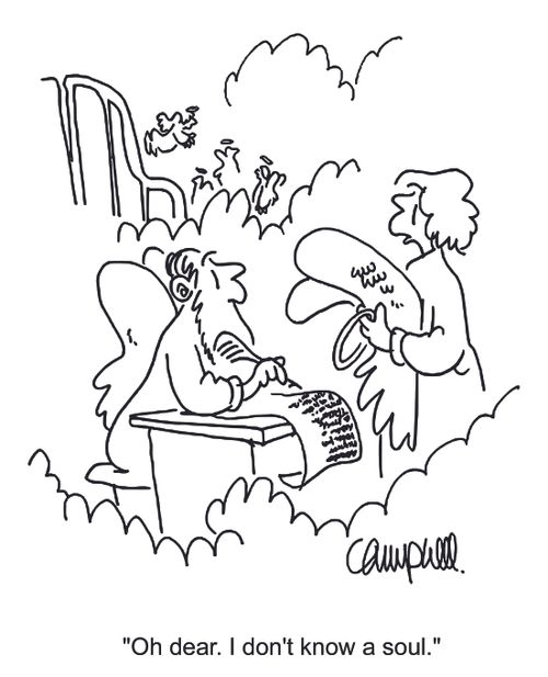 'Oh dear. I don't know a soul.'