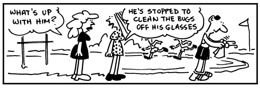 'He stopped to clean the bugs off his glasses.'