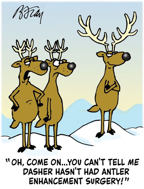 'Oh, come on. . . you can't tell me Dasher hasn't had antler enhancement surgery!'