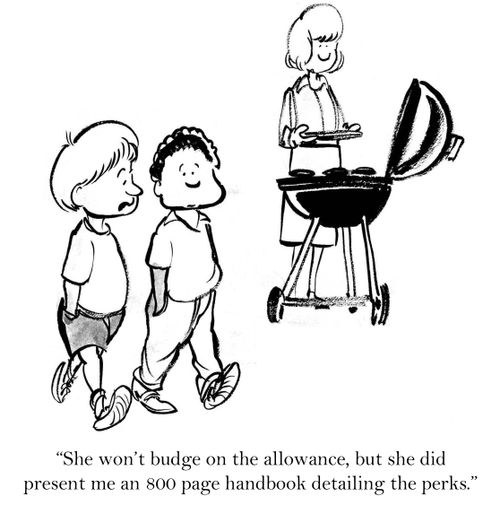 'She won't budge on the allowance, but she did present me an 800 page handbook detailing the perks.'