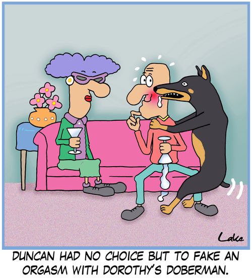Duncan had no choice but to fake an orgasm with Dorothy's Doberman!