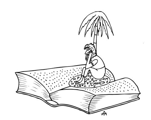 Desert island in a book.