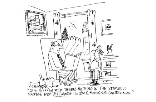 'I am disappointed there's nothing in the stimulus package about allowances - so I'm E-mailing our congressman.'