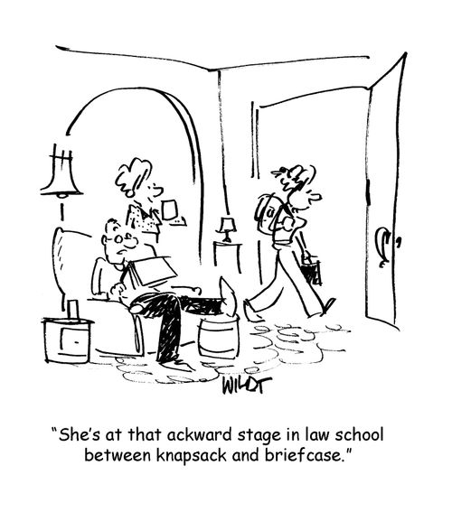 She's at that ackward stage in law school between a knapsack and briefcase.