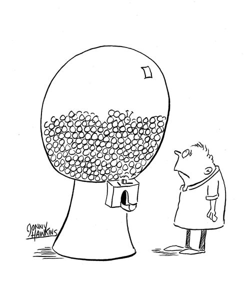 Kid sees bug in bubblegum machine.
