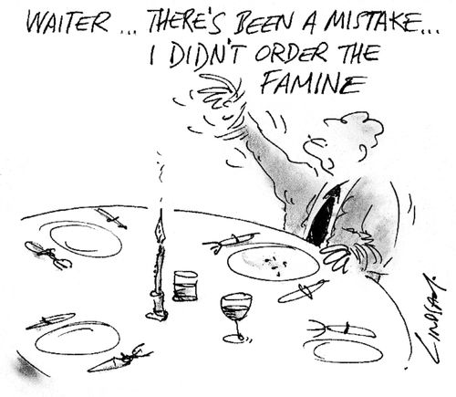 Waiter, there's been a mistake, I didn't order the famine.