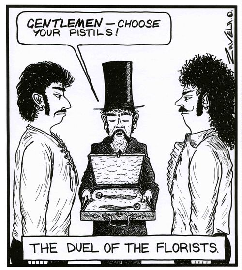 'Gentlemen--- choose your Pistils!'  THE DUEL OF THE FLORISTS.
