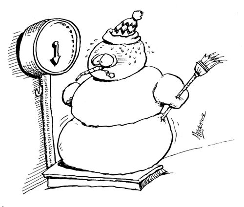 Snowman on a set of scales.