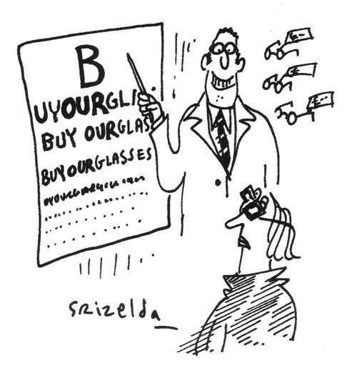 Eye test telling patients to buy glasses.