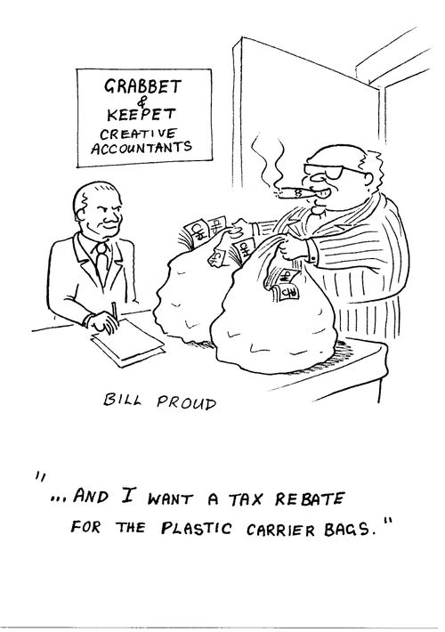 '...and I want a tax rebate for the plastic carrier bags.'