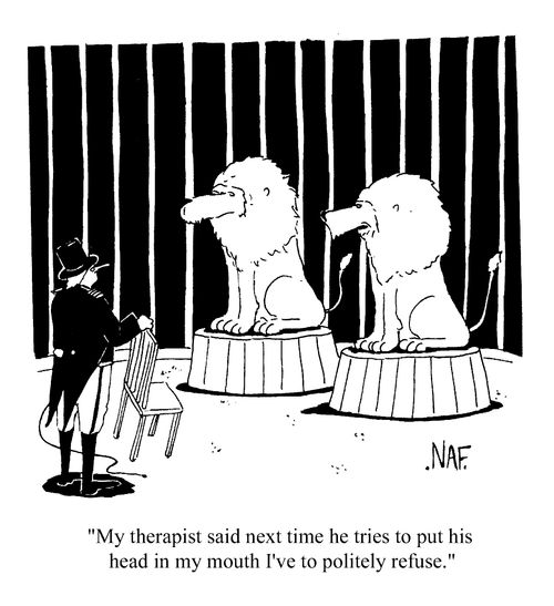 "My therapist said next time he tries to put his head in my mouth I've to politely refuse"