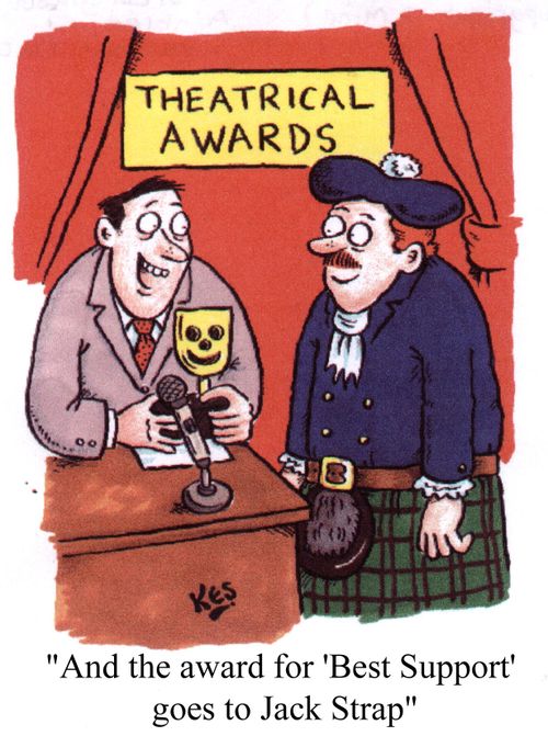 Theatrical awards - "And the award for 'Best Support' goes to Jock Strap."