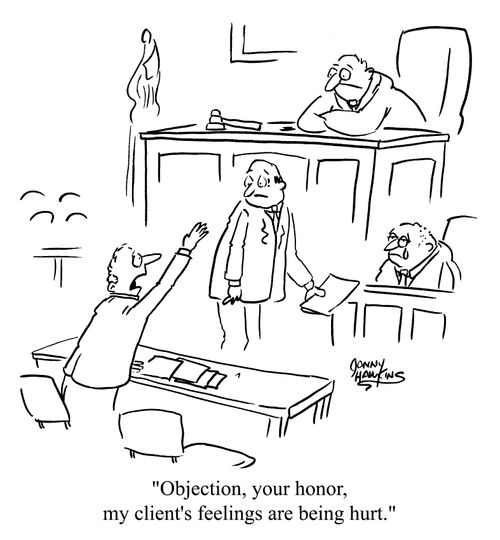 "Objection, your honor, my client's feelings are being hurt."