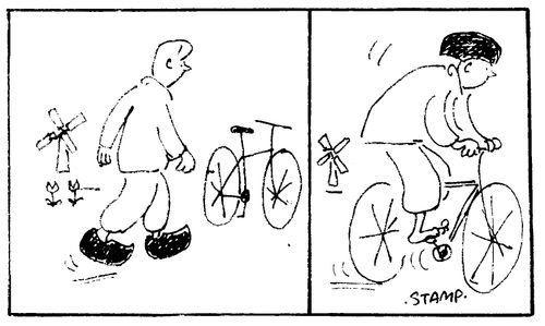 Dutchman using clog as cycle helmet