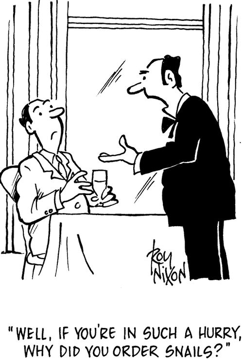 'Well, if you're in such a hurry, why did you order snails?'