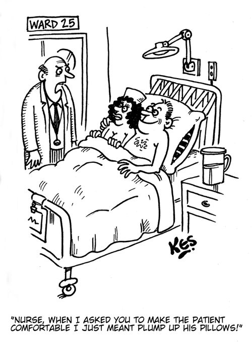 "Nurse, when I asked you to make the patient more comfortable I just meant plump up his pillows!"