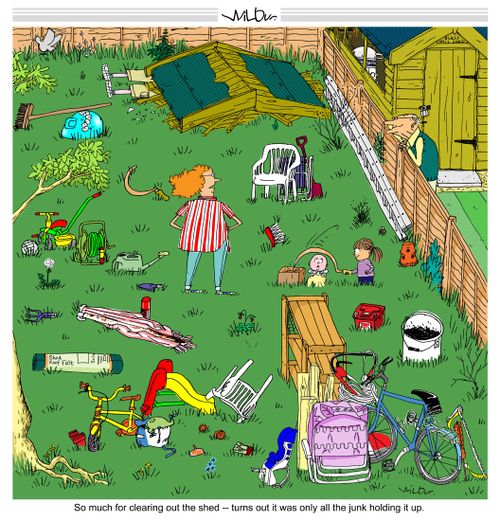 'So much for clearing out the shed - turns out it was only all the junk holding it up.'