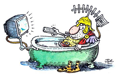 Watching TV in the bath.