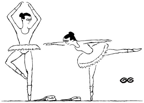 Ballerinas dancing around handbags.
